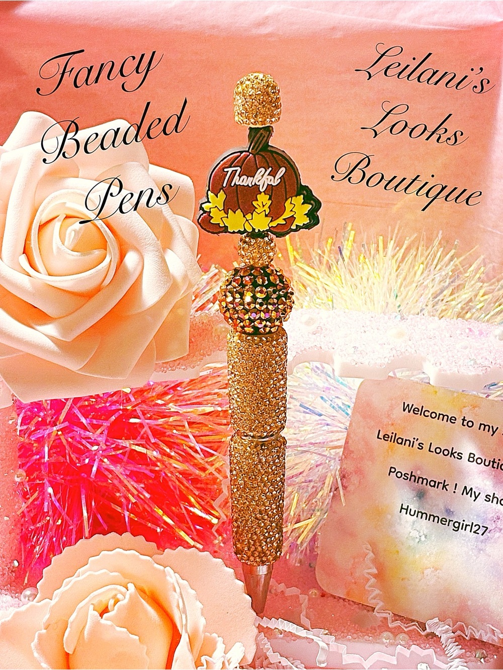 Thankful Pumpkin Gold Beaded Pen